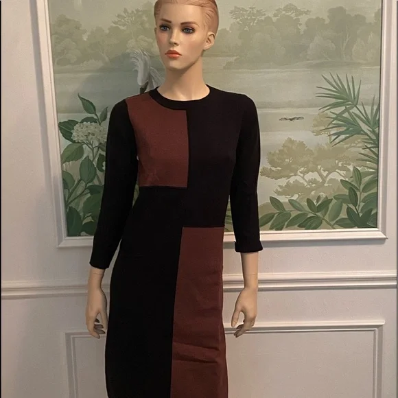 Black and brown color block knit dress. Expensive looking in person. Classy. - Picture 2 of 7